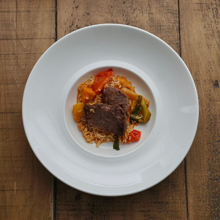 Braised Beef Short Rib with Thai Red Curry Sauce and Basmati Rice: Serves 2-4