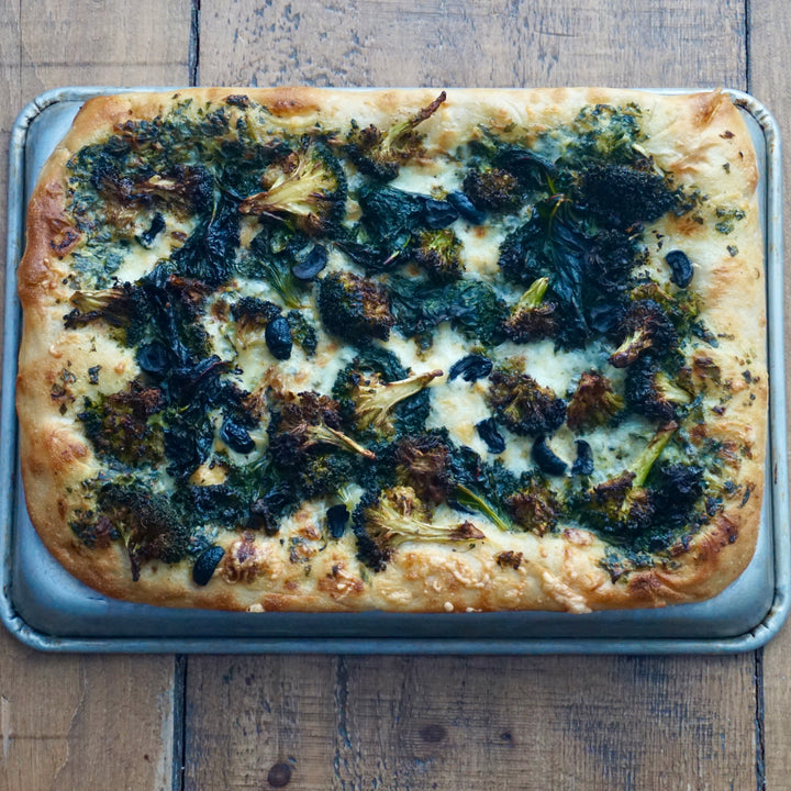 Roasted Kale, Broccoli & Kalamata Olive Sheet Tray Pizza - Serves 2-4