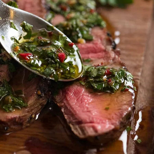 marinated steak with chimichurri sauce