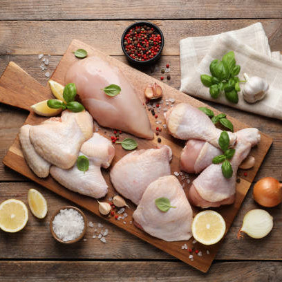 chicken butchery on a wooden board