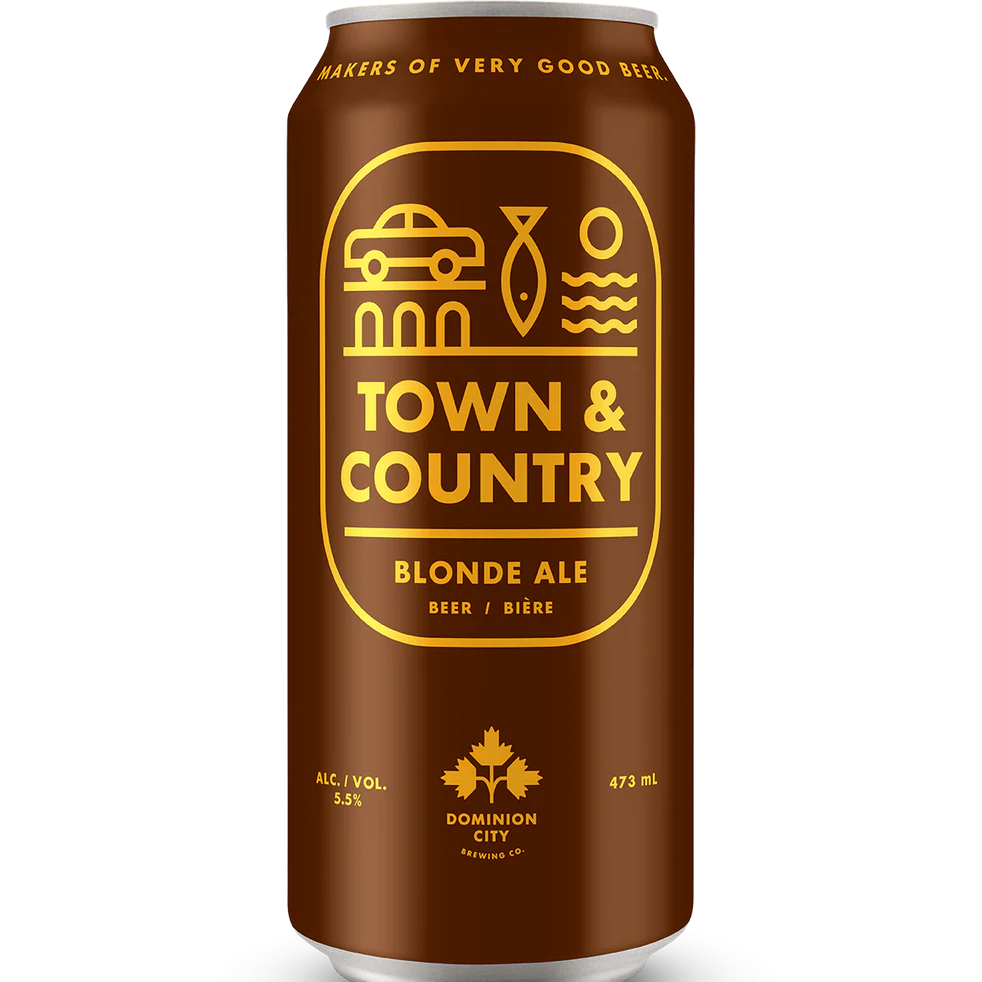 Brown can of Town & Country Blonde Ale with gold text on a white background
