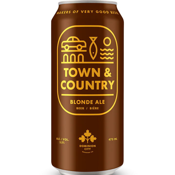 Brown can of Town & Country Blonde Ale with gold text on a white background