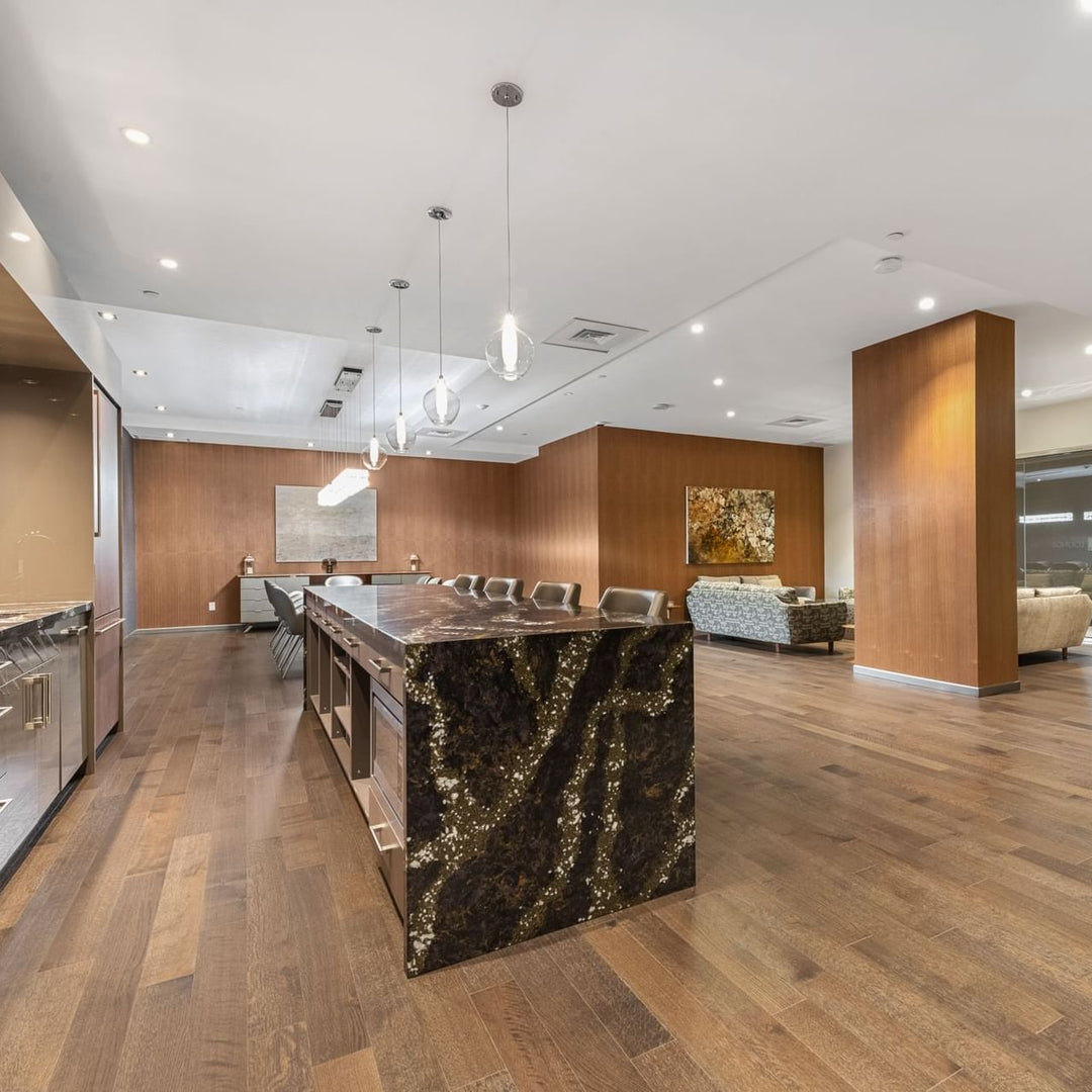 reStays event spaces using Modern kitchen with marble island in a spacious living area