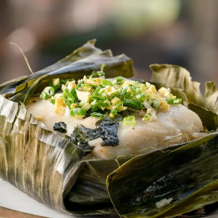 steamed fish in banana leaves