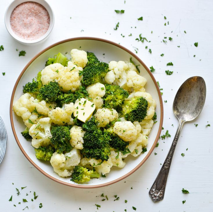 steamed cauliflower and broccoli