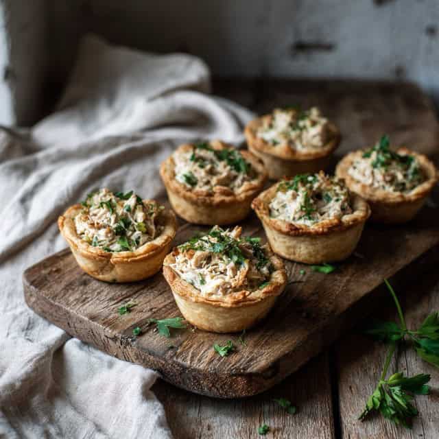 tuna nicoise tart on a wood board