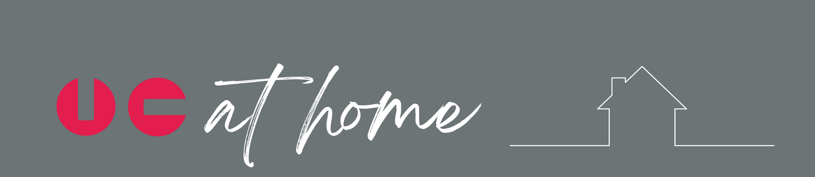 Logo for 'UE at Home' with a red 'UE' logo dial and text on a dark gray background.