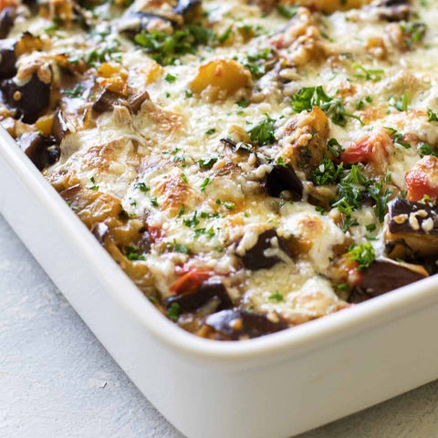 March 2: Eggplant, Mushroom, Spinach Casserole (prepared meal for 2)